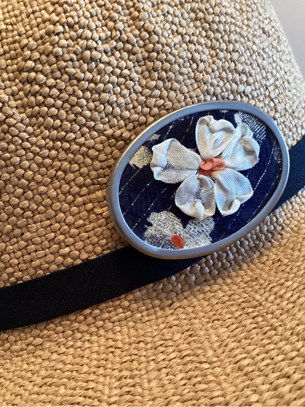 Impatiens Flower Silk Ribbon Embroidery Brooch Pin